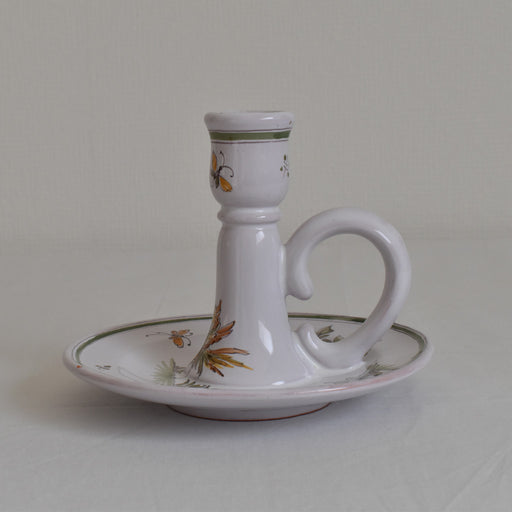 Old Porcelain Chamberstick, Hand Painted Candle Holder Candlestick